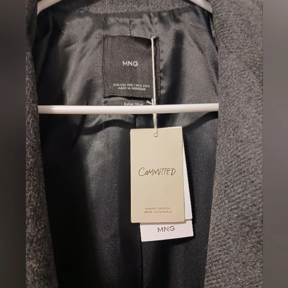 MNG Mango *Committed* Belted Double Breasted Wool Coat, Drk Gray Sz XXS NWT - Picture 15 of 15